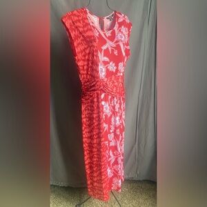 IMAN Red and Pink Floral Midi Dress MP